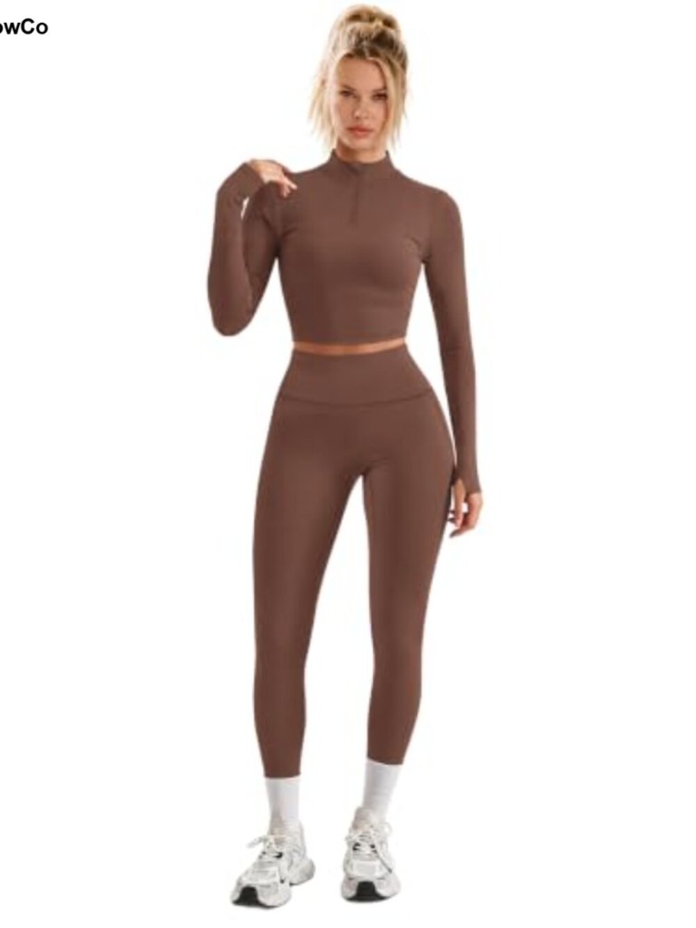 Women's 2 Piece Workout Set 1/4 Zip Crop Top High Waist Leggings
